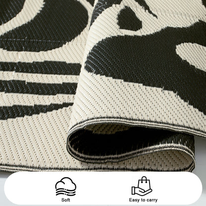 Lahome Outdoor RV Rug - Waterproof Reversible Plastic Straw Mat,Abstract Floral Pattern for Deck, Balcony & Camping