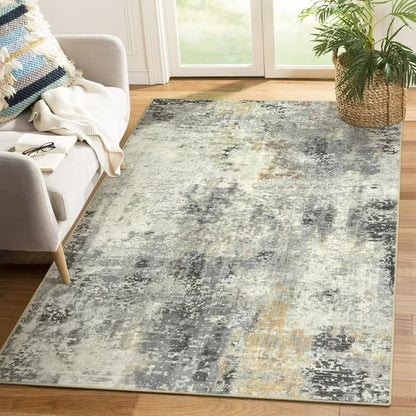 Moynesa Modern Abstract Round Rug,Gray Kitchen Rugs Soft Bedroom Circle Rugs Washable Living Room Mat, Contemporary Large Indoor Office Carpet for Mudroom Kitchen Apartment Basement