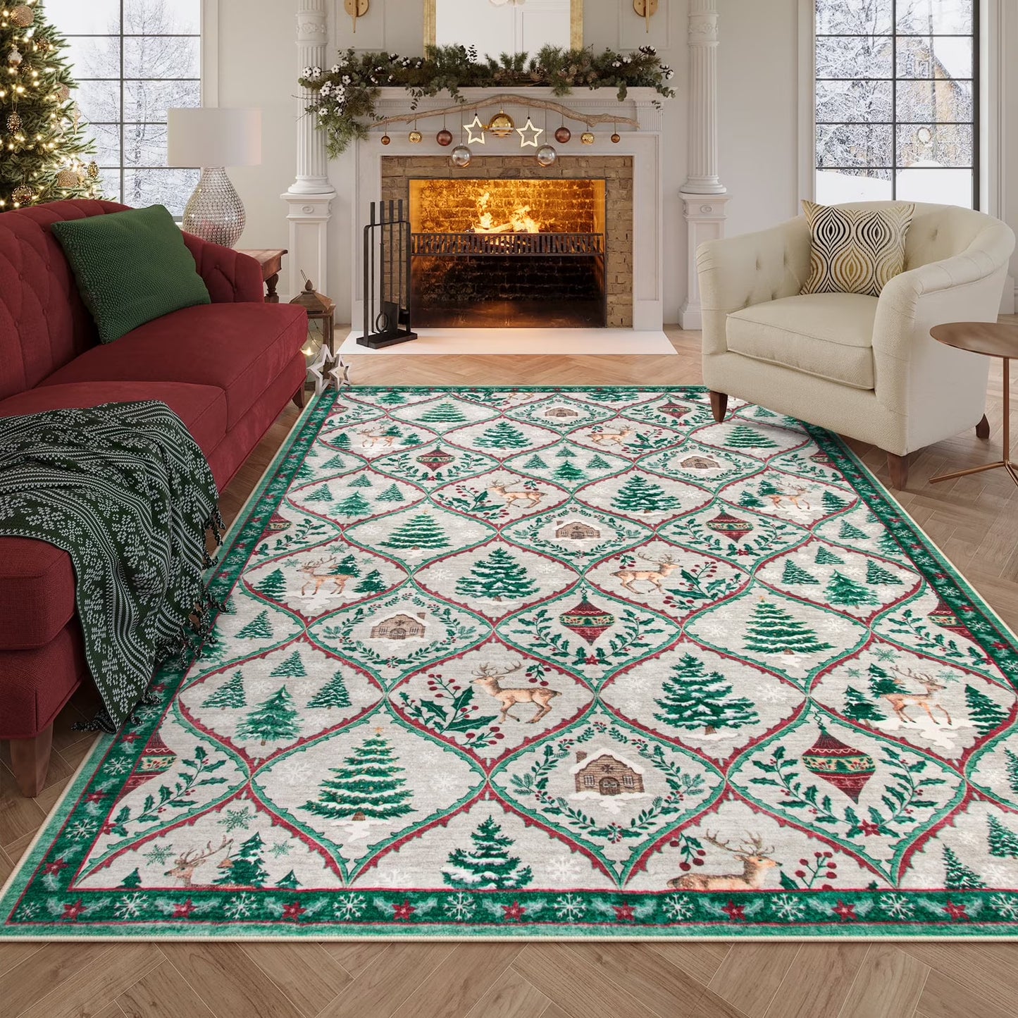 Moynesa Christmas Runner Rugs for Hallway, Washable Kitchen Rug Carpet Runner,Non-Slip Low Pile Soft Winter Moroccan Holiday Xmas Decor Modern Mat for Entrance Bedroom Laundry