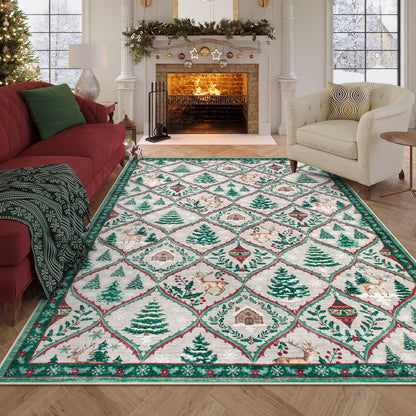 Moynesa Christmas Runner Rugs for Hallway, Washable Kitchen Rug Carpet Runner,Non-Slip Low Pile Soft Winter Moroccan Holiday Xmas Decor Modern Mat for Entrance Bedroom Laundry