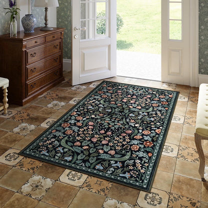 Lahome Floral Washable Rug, Large Rugs for Living Room, Soft Boho Bedroom Rugs, Non Slip Botanical Ultra Thin Floor Carpet for Dining Room Nursery