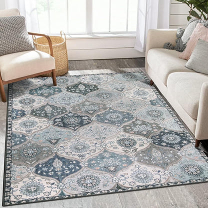 Moynesa Area Rug for Living Room Indoor Non-Slip Moroccan Trellis Washable Mat Large Oriental Accent Throw Rug for Kitchen Entryway Bathroom Bedroom Office Carpet