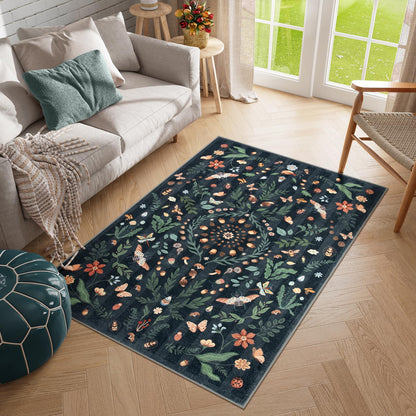 Lahome Decor Insect Botanical Washable Rugs for Bedroom, Soft Rug for Entryway, Kitchen Rugs Non Slip Washable, Boho Floral Indoor Throw Carpet for Bathroom Laundry Living Room Walmart Walmart 3' x 5' Black