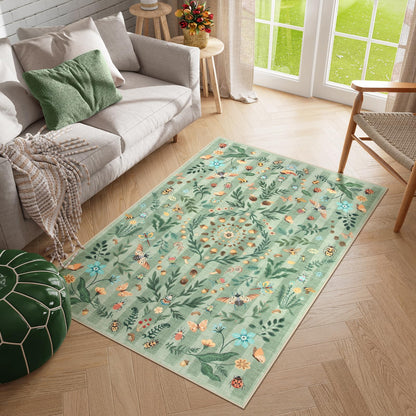 Lahome Decor Insect Botanical Washable Rugs for Bedroom, Soft Rug for Entryway, Kitchen Rugs Non Slip Washable, Boho Floral Indoor Throw Carpet for Bathroom Laundry Living Room