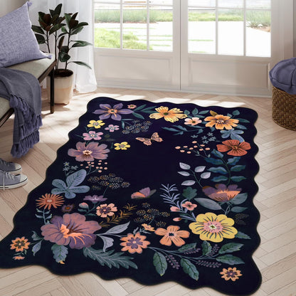Moynesa Floral Washable Area Rugs, Soft Bedroom Large Rug for Living Room Ultra-Thin Non Slip Dining Room Rug, Stain Resistant Boho Rugs Easy Clean Throw Carpet for Office