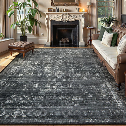 Moynesa Washable Area Rugs, Rugs for Bedroom Soft Rugs for Bedroom Aesthetic Boys,Retro Distressed Non Slip Throw Rug Carpet Dining Room Rugs for Under Table