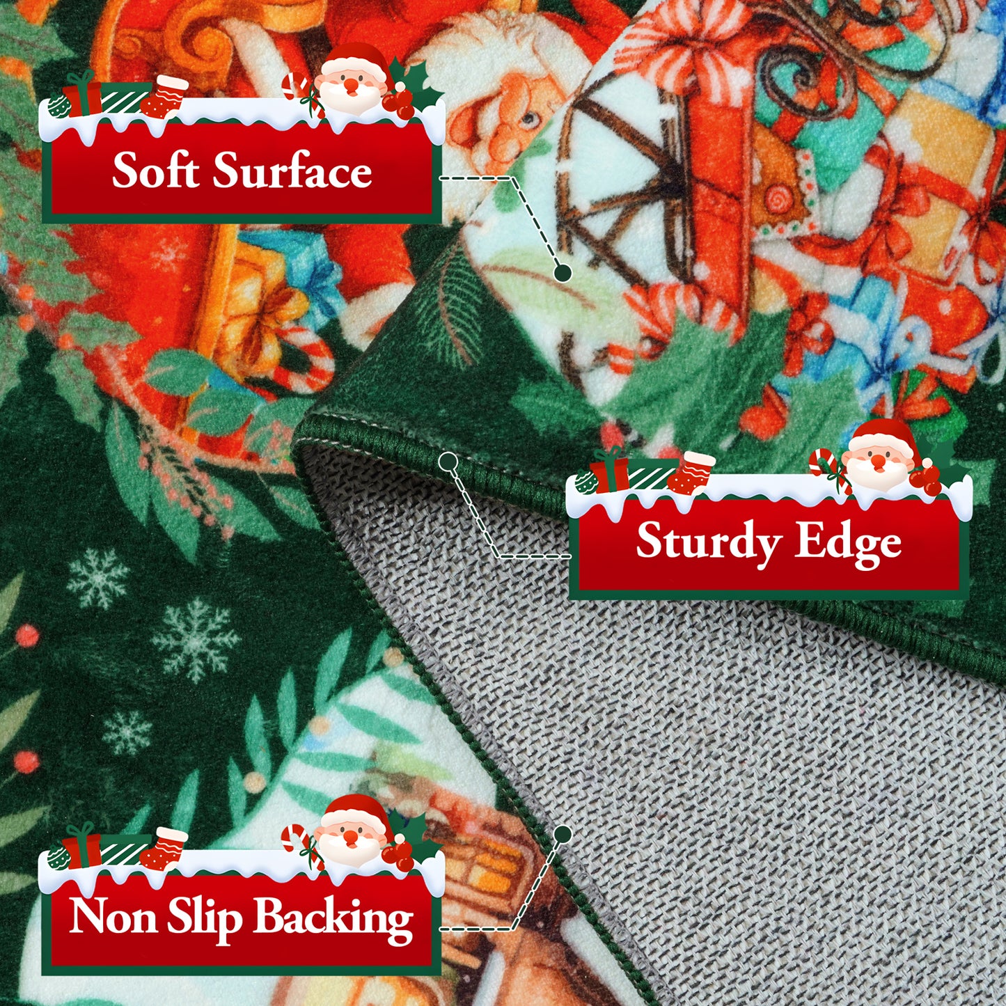 Lahome Decor Christmas Hallway Runner Rug,Kitchen Rug, Elk, Christmas Tree, Sleigh, House Pattern Non-Slip Washable Indoor Area Rug