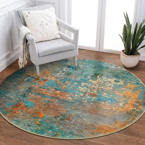 Moynesa Modern Abstract Round Rug,Gray Kitchen Rugs Soft Bedroom Circle Rugs Washable Living Room Mat, Contemporary Large Indoor Office Carpet for Mudroom Kitchen Apartment Basement