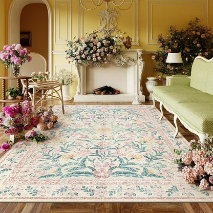 Moynesa Boho Green Area Rugs Living Room, Washable Floral Large Area Rugs for Bedroom, Soft Non-Slip Thin Rug for Nursery Kids Playroom Home