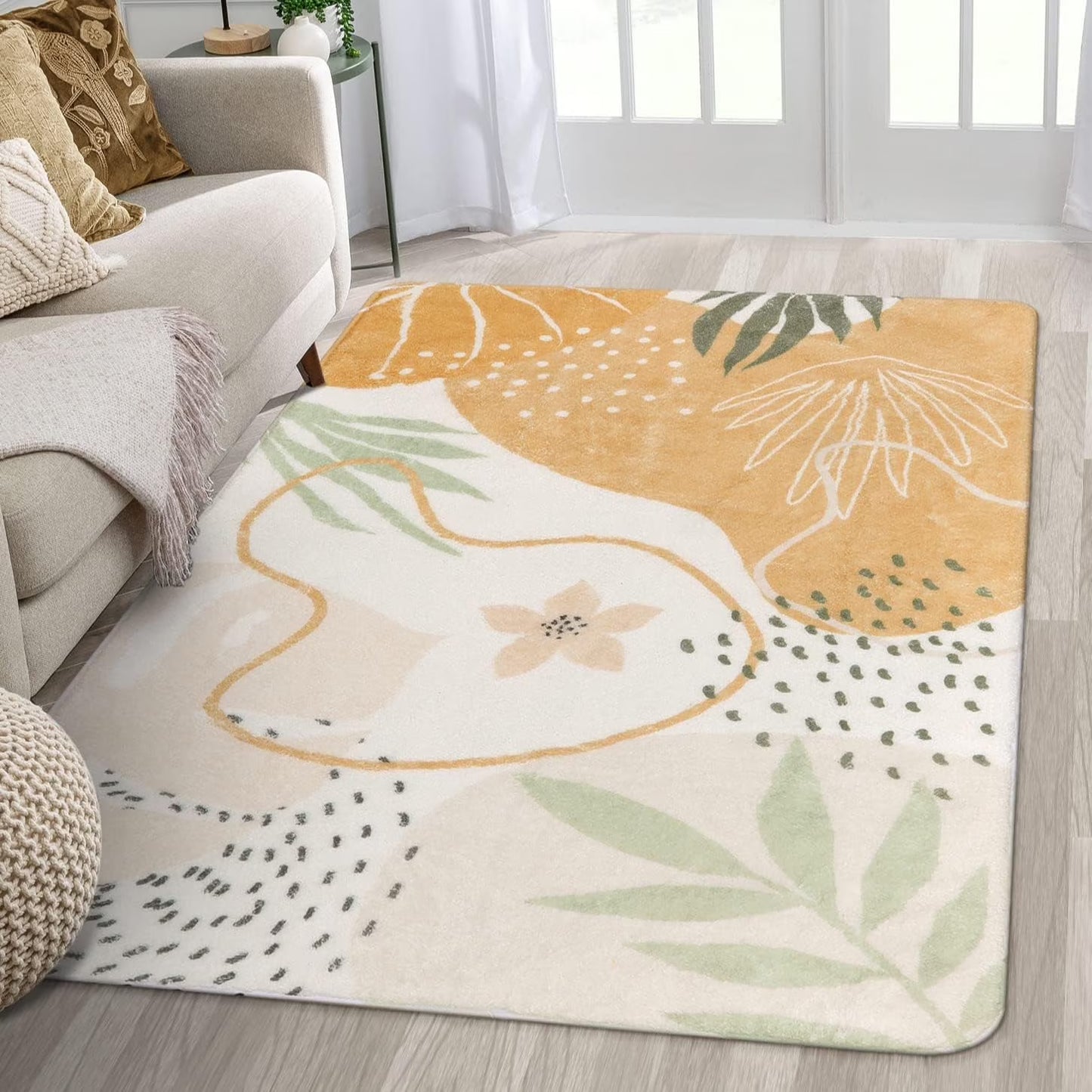 Moynesa Area Rugs for Living Room, Carpet for Bedroom Washable Non-Slip Boho Rug Throw Cute Soft Rug,Abstract Botanical Print Indoor Rugs for Kitchen Entryway Dining Room