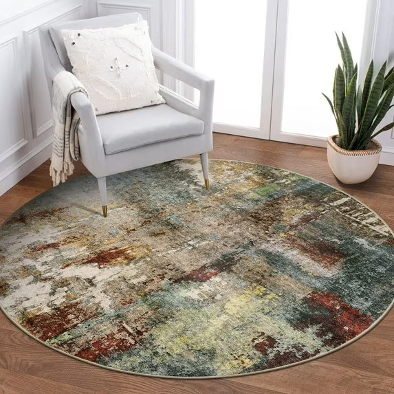 Moynesa Modern Abstract Round Rug,Gray Kitchen Rugs Soft Bedroom Circle Rugs Washable Living Room Mat, Contemporary Large Indoor Office Carpet for Mudroom Kitchen Apartment Basement