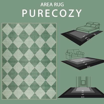 SUNDEREY Easy Jute Area Rugs for Entryway, Washable Non-Slip Modern Rugs for Living Room, Farmhouse Diamond Checkered Rug, Moroccan Soft Low Pile Carpet for Bedroom Office Dining Room