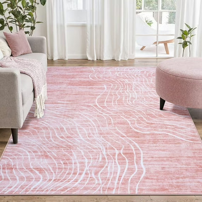 RUG ROBOT Abstract Area Rugs for Living Room, Soft Washable Rugs for Bedroom, Non-Slip Modern Wave Striped Large Accent Carpet for Dining Room Kitchen Nursery