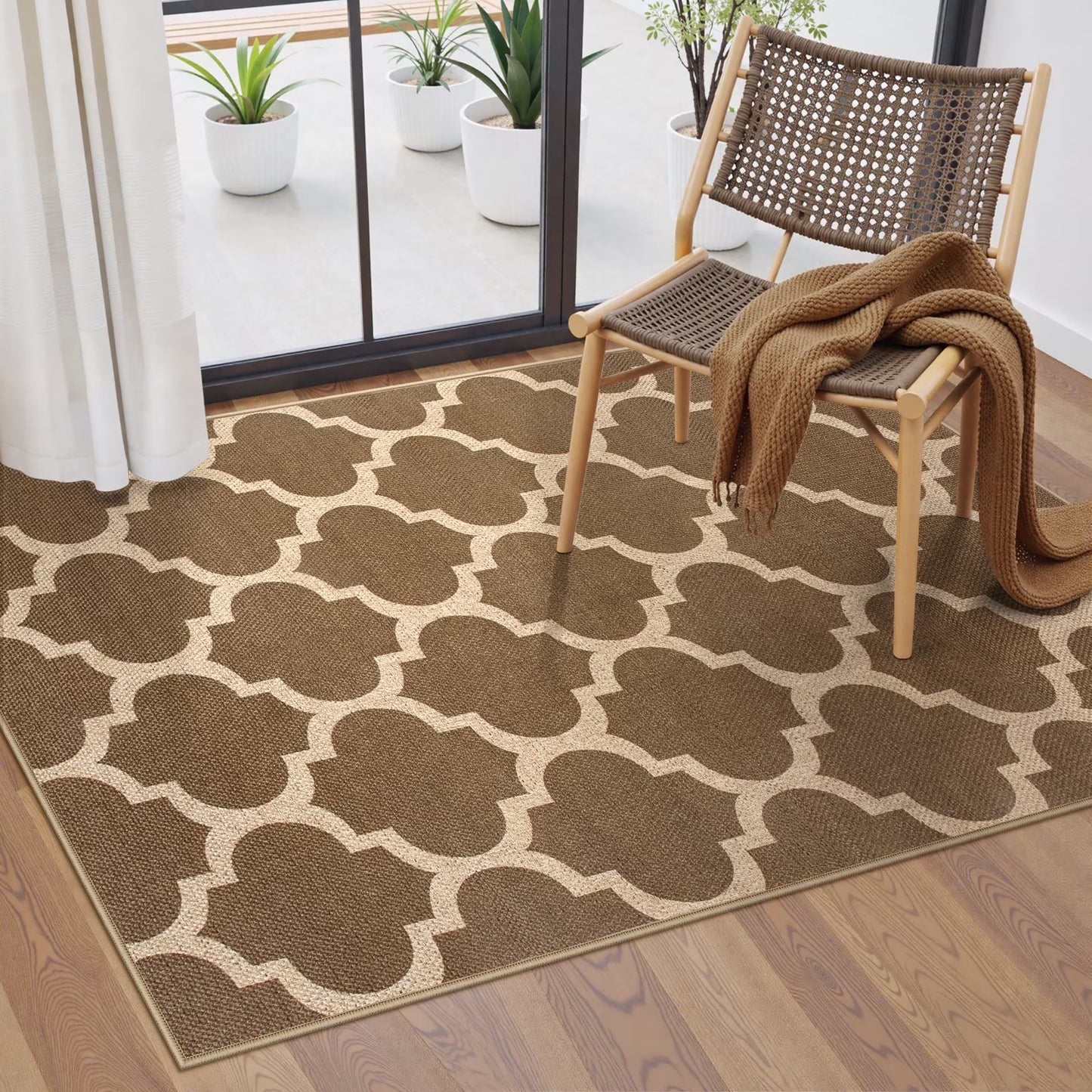 SUNDEREY Modern Geometric Area Rug, Washable Bedroom Rug,Easy Jute Indoor Outdoor Carpet, Farmhouse Checkered Non Slip Black Carpet for Office Couch Entrance Kitchen