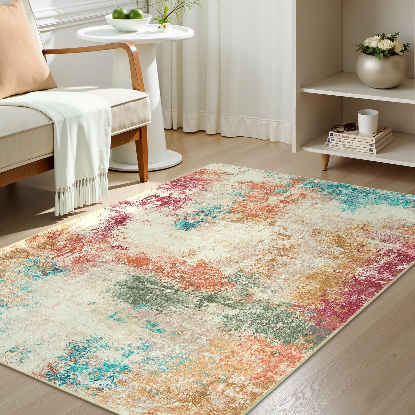 RUG ROBT Abstract Rug, Washable Bathroom Rug Non-Slip,Low-Pile Entryway Rug Indoor Mat,Soft Modern Throw Rug for Entrance Entry Kitchen Bedroom
