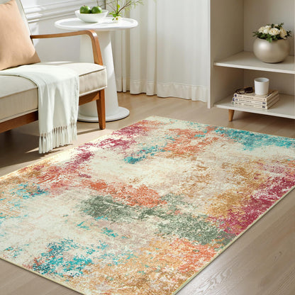 RUG ROBT Abstract Rug, Washable Bathroom Rug Non-Slip,Low-Pile Entryway Rug Indoor Mat,Soft Modern Throw Rug for Entrance Entry Kitchen Bedroom