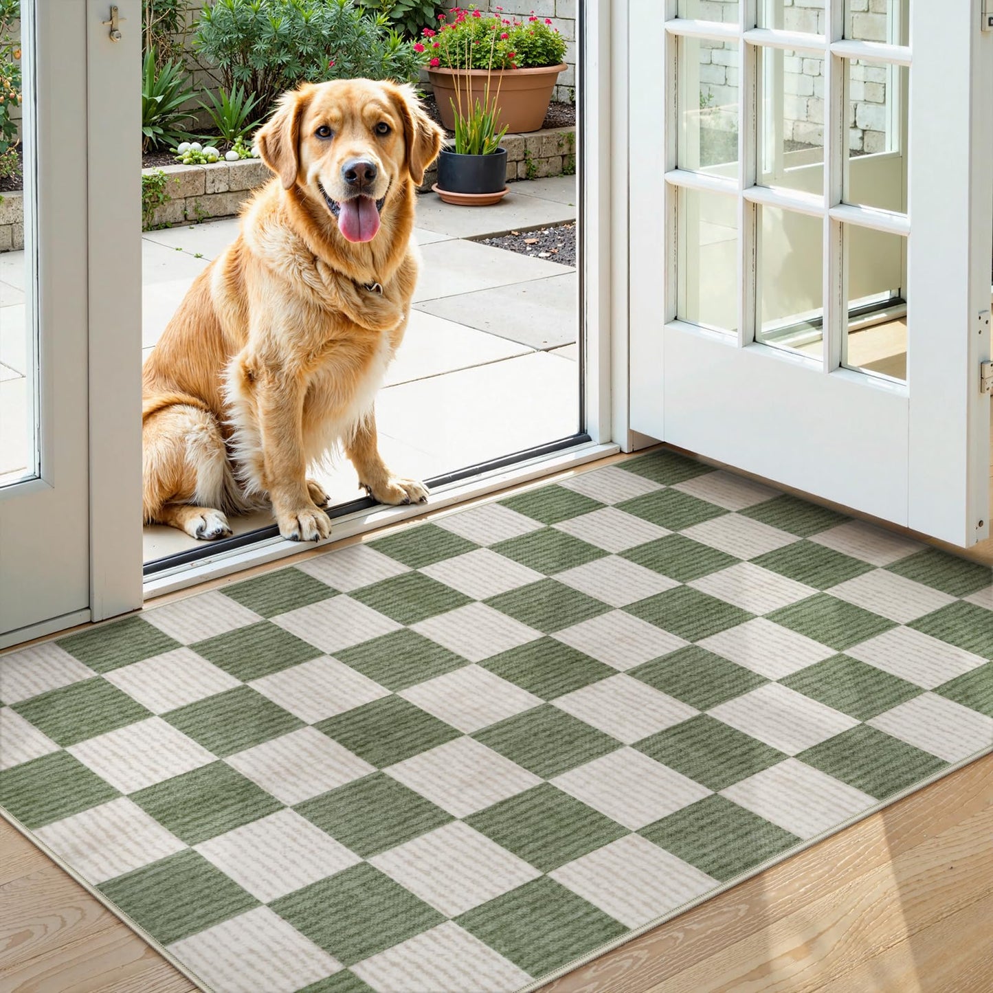 RUG ROBOT Washable Area Rugs for Living Room, Non-Slip Rugs for Bedroom, Farmhouse Checkered Rug, Soft Large Carpet for Kitchen Playroom