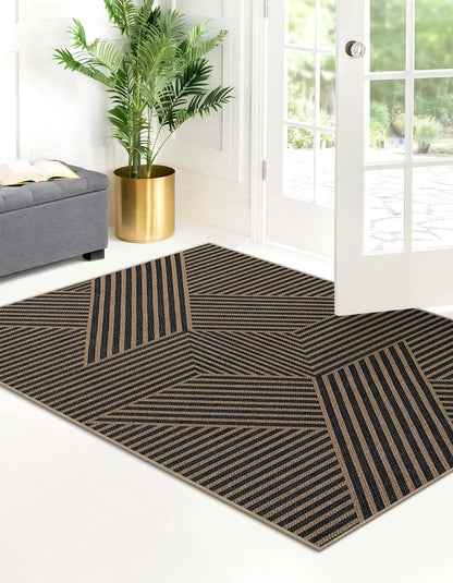 RUG ROBOT Modern Geometric Easy Jute Area Rug, Washable Indoor Rugs for Living Room Bedroom Entryway Rug Non Slip, Black Farmhouse Outdoor Carpet for Patio Courtyard Bedroom