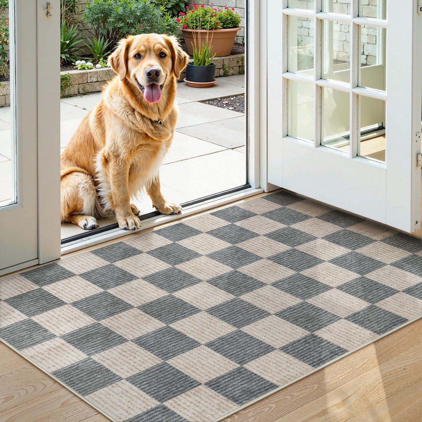 RUG ROBOT Washable Area Rugs for Living Room, Non-Slip Rugs for Bedroom, Farmhouse Checkered Rug, Soft Large Carpet for Kitchen Playroom