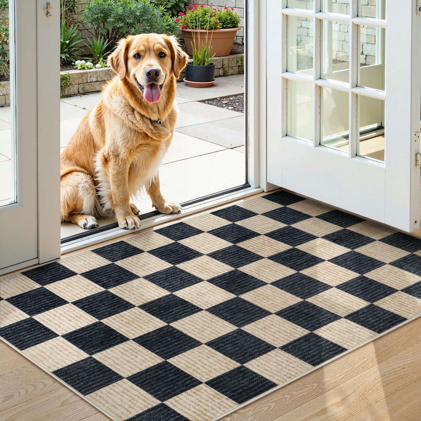 RUG ROBOT Washable Area Rugs for Living Room, Non-Slip Rugs for Bedroom, Farmhouse Checkered Rug, Soft Large Carpet for Kitchen Playroom