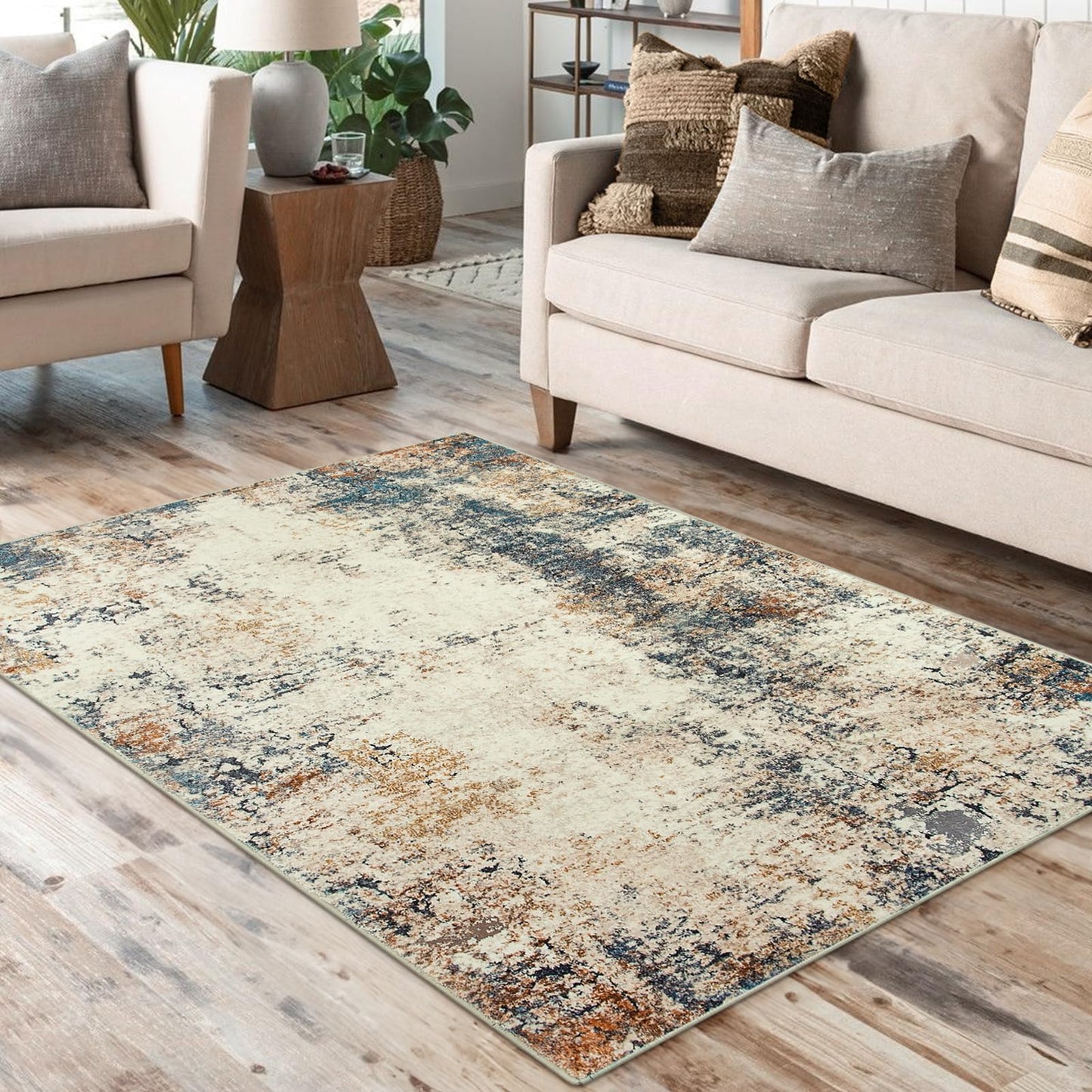 RUG ROBT Abstract Rug, Washable Bathroom Rug Non-Slip,Low-Pile Entryway Rug Indoor Mat,Soft Modern Throw Rug for Entrance Entry Kitchen Bedroom