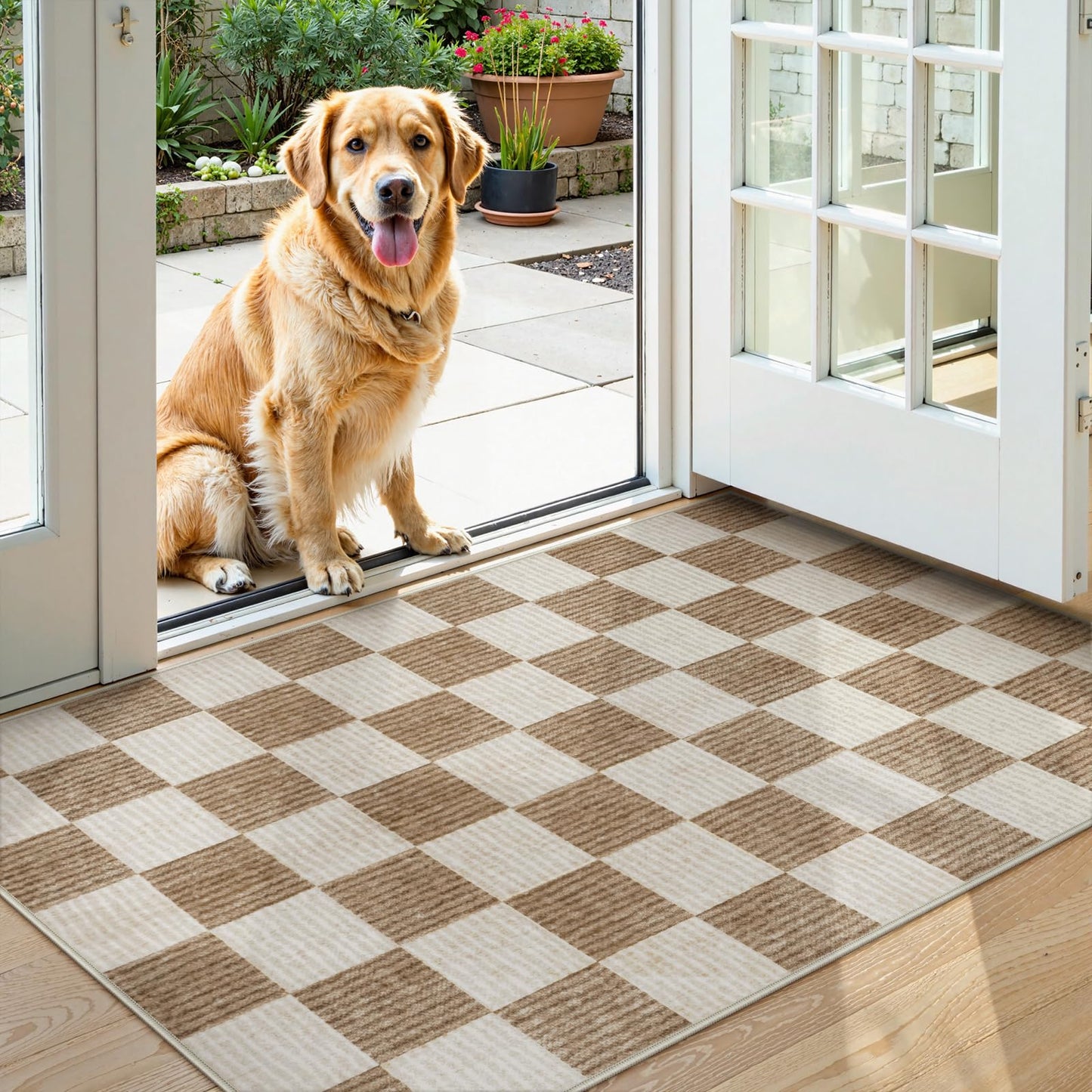 RUG ROBOT Washable Area Rugs for Living Room, Non-Slip Rugs for Bedroom, Farmhouse Checkered Rug, Soft Large Carpet for Kitchen Playroom