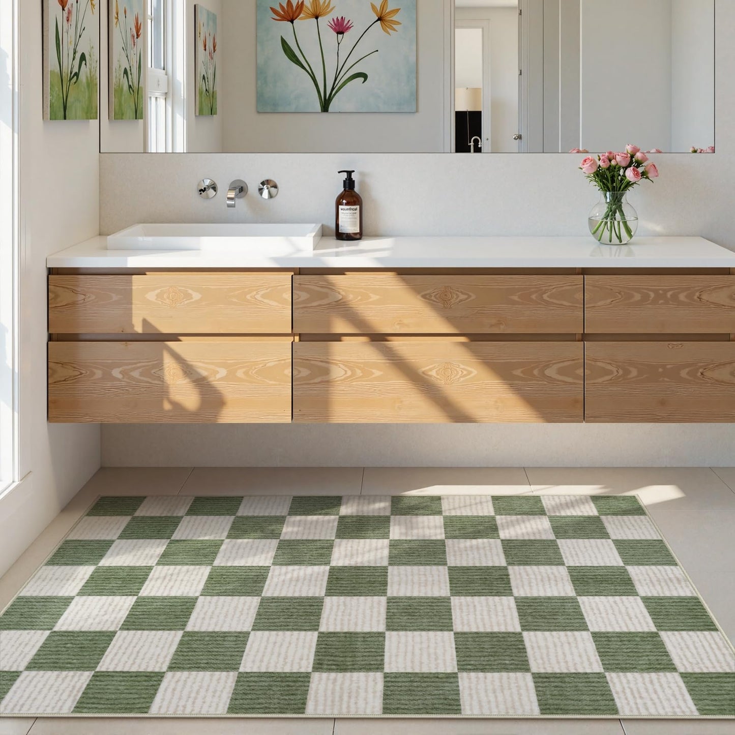 RUG ROBOT Washable Area Rugs for Living Room, Non-Slip Rugs for Bedroom, Farmhouse Checkered Rug, Soft Large Carpet for Kitchen Playroom