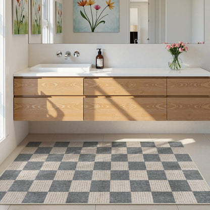 RUG ROBOT Washable Area Rugs for Living Room, Non-Slip Rugs for Bedroom, Farmhouse Checkered Rug, Soft Large Carpet for Kitchen Playroom