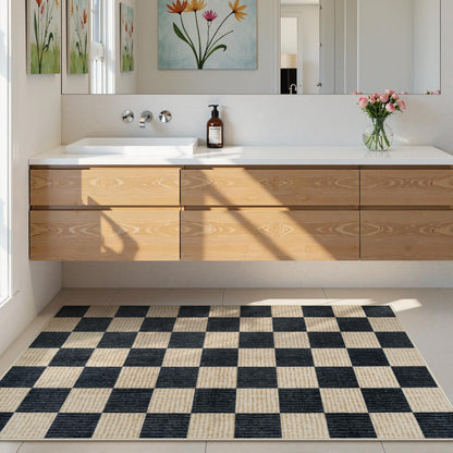 RUG ROBOT Washable Area Rugs for Living Room, Non-Slip Rugs for Bedroom, Farmhouse Checkered Rug, Soft Large Carpet for Kitchen Playroom