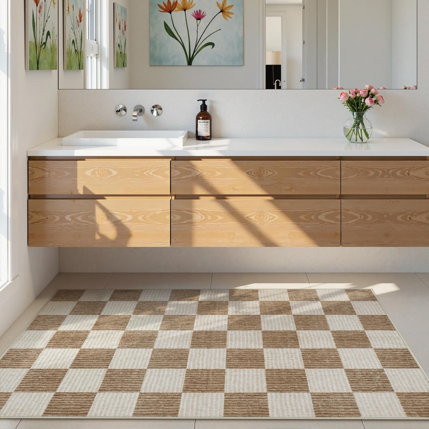 RUG ROBOT Washable Area Rugs for Living Room, Non-Slip Rugs for Bedroom, Farmhouse Checkered Rug, Soft Large Carpet for Kitchen Playroom