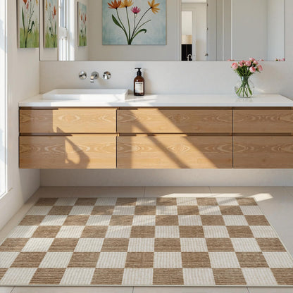 RUG ROBOT Washable Area Rugs for Living Room, Non-Slip Rugs for Bedroom, Farmhouse Checkered Rug, Soft Large Carpet for Kitchen Playroom