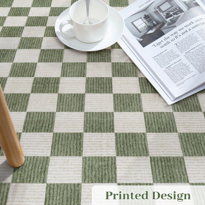 RUG ROBOT Washable Area Rugs for Living Room, Non-Slip Rugs for Bedroom, Farmhouse Checkered Rug, Soft Large Carpet for Kitchen Playroom