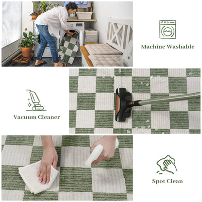 RUG ROBOT Washable Area Rugs for Living Room, Non-Slip Rugs for Bedroom, Farmhouse Checkered Rug, Soft Large Carpet for Kitchen Playroom