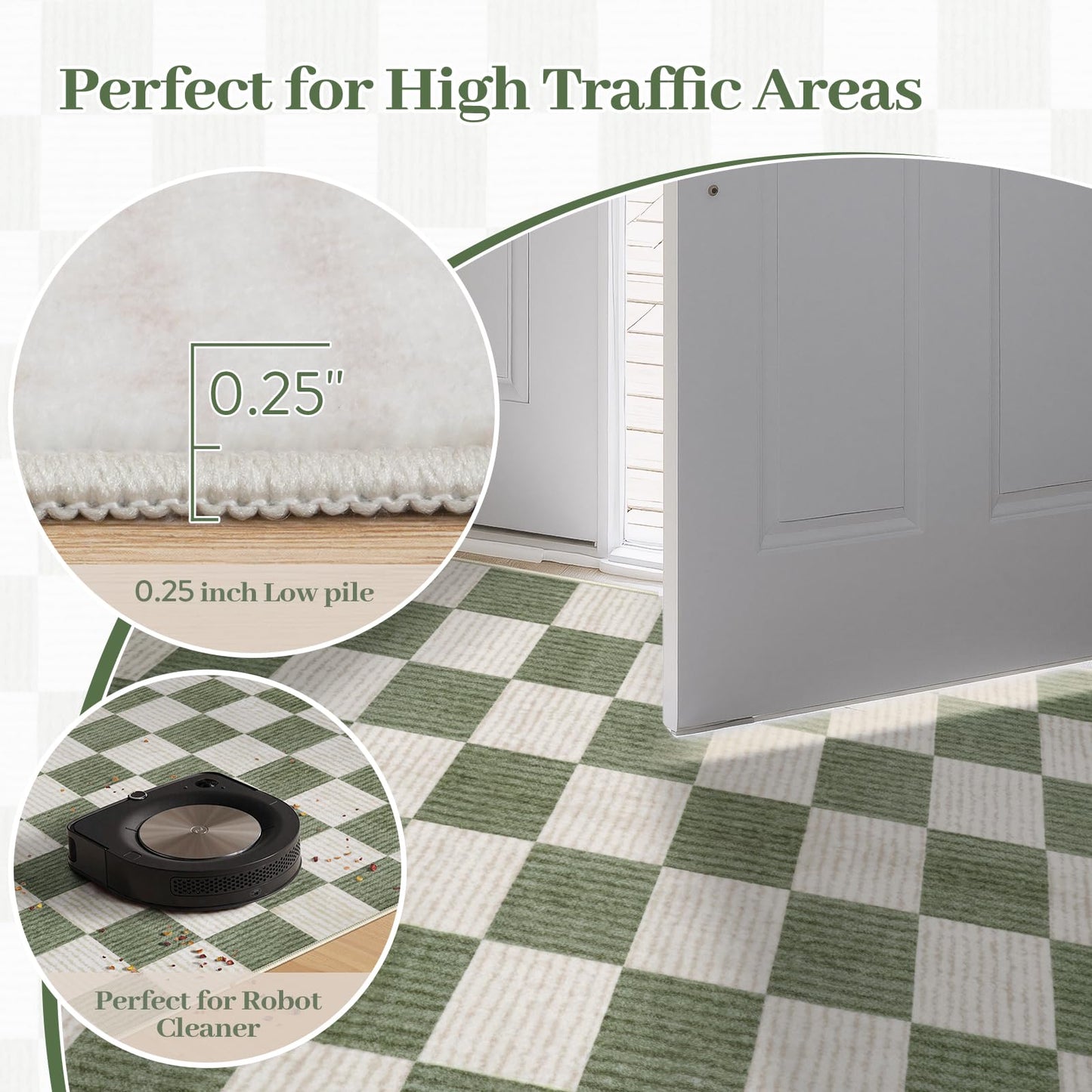 RUG ROBOT Washable Area Rugs for Living Room, Non-Slip Rugs for Bedroom, Farmhouse Checkered Rug, Soft Large Carpet for Kitchen Playroom