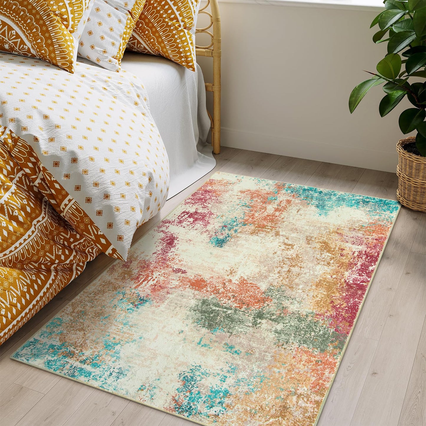 RUG ROBT Abstract Rug, Washable Bathroom Rug Non-Slip,Low-Pile Entryway Rug Indoor Mat,Soft Modern Throw Rug for Entrance Entry Kitchen Bedroom