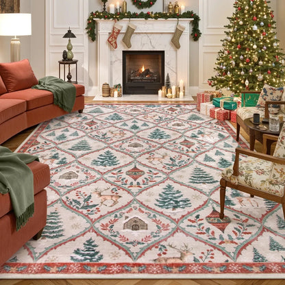 Moynesa Christmas Runner Rugs for Hallway, Washable Kitchen Rug Carpet Runner,Non-Slip Low Pile Soft Winter Moroccan Holiday Xmas Decor Modern Mat for Entrance Bedroom Laundry