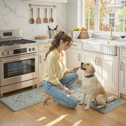 Wonnitar Kitchen Mats for Floor, Anti Fatigue Runner Rug 2 Piece Set, Non Slip Waterproof Cushioned Rug for Kitchen, Moth Comfort Standing Mat for Sink & Office