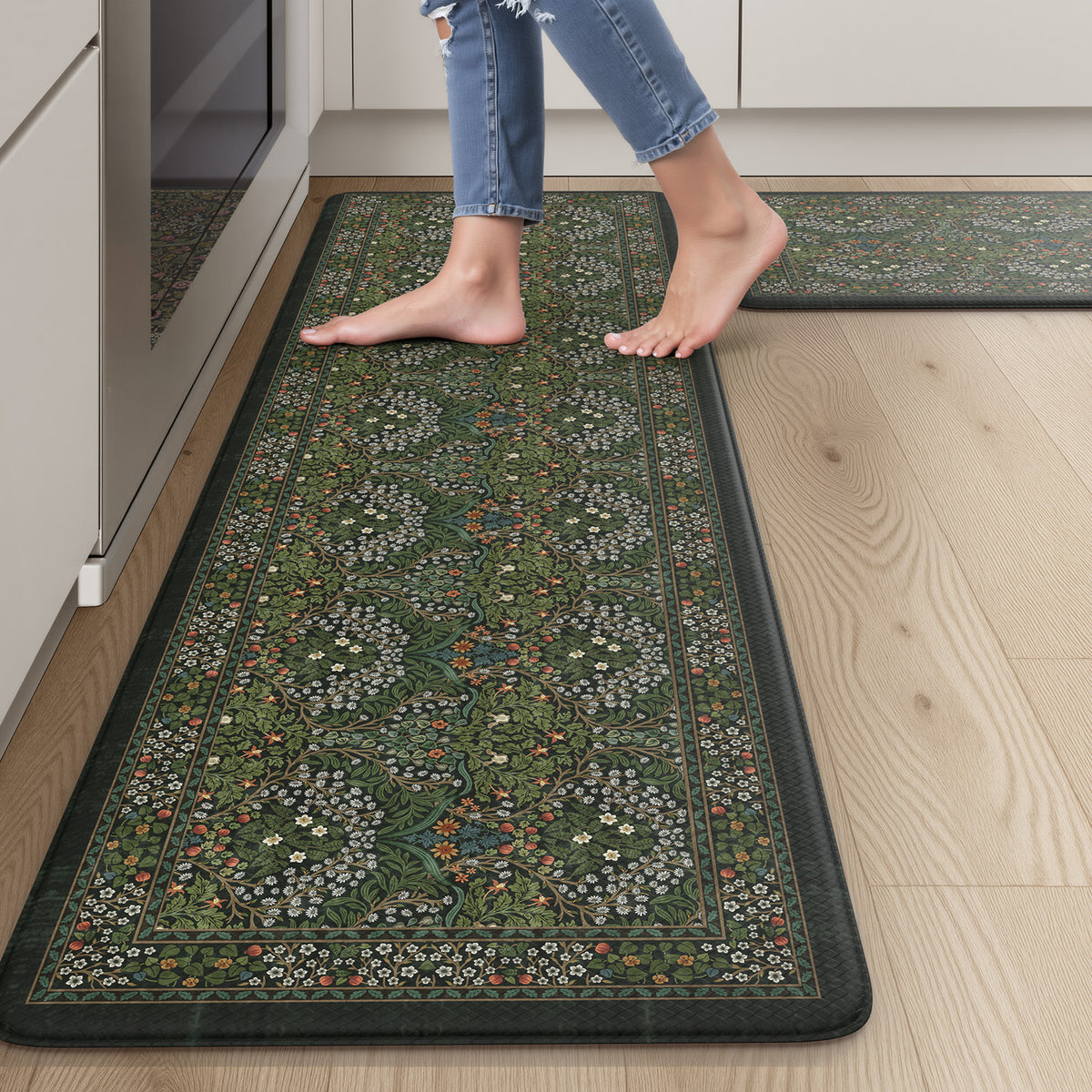Wonnitar Floral Kitchen Rug Set of 2, Anti Fatigue Cushioned Mat for Kitchen, Non Slip Waterproof Indoor Botanical Kitchen Mat for Sink, Laundry, Hallway