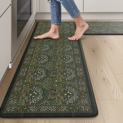 Wonnitar Floral Kitchen Rug Set of 2, Anti Fatigue Cushioned Mat for Kitchen, Non Slip Waterproof Indoor Botanical Kitchen Mat for Sink, Laundry, Hallway