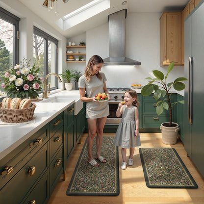 Wonnitar Floral Kitchen Rug Set of 2, Anti Fatigue Cushioned Mat for Kitchen, Non Slip Waterproof Indoor Botanical Kitchen Mat for Sink, Laundry, Hallway
