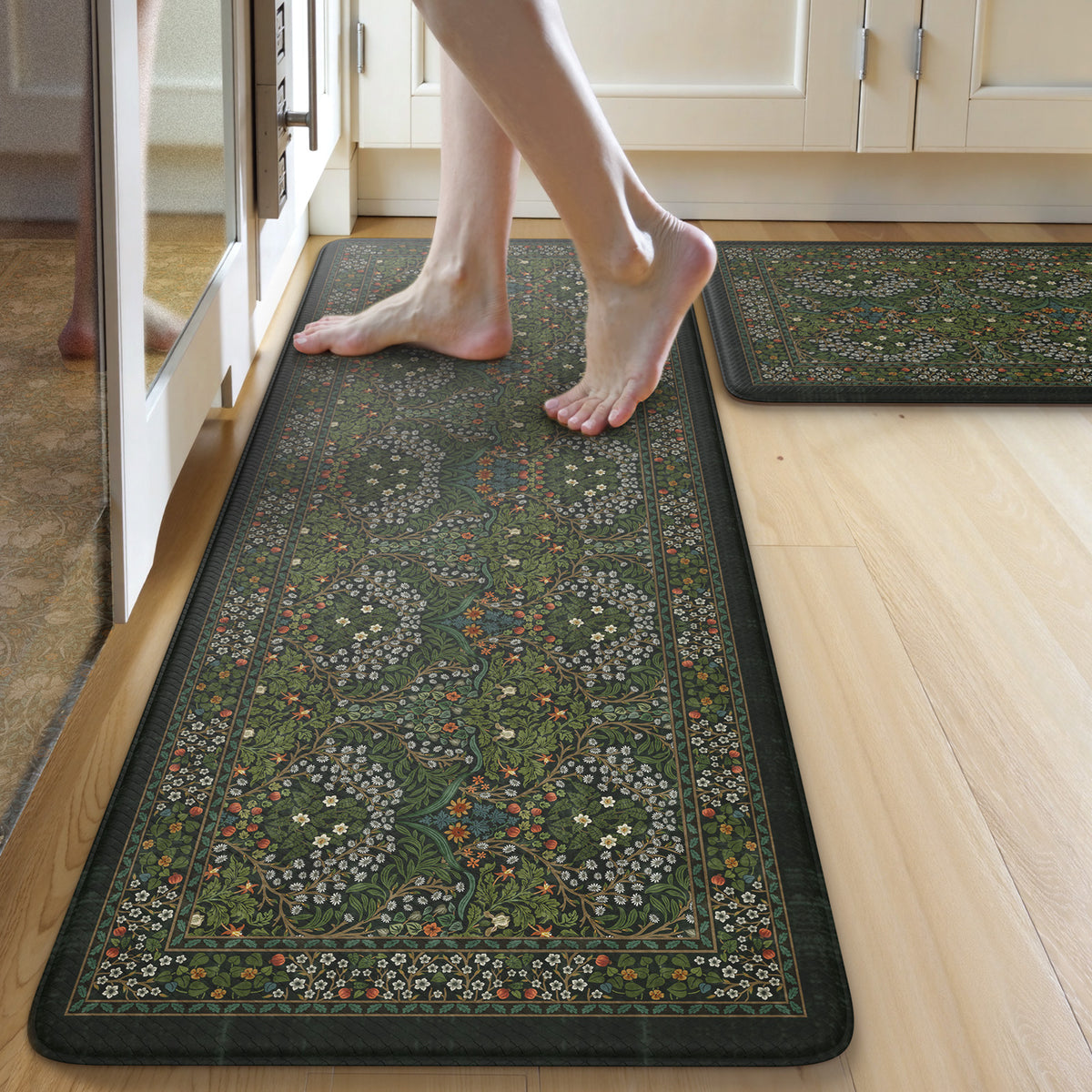 Wonnitar Floral Kitchen Rug Set of 2, Anti Fatigue Cushioned Mat for Kitchen, Non Slip Waterproof Indoor Botanical Kitchen Mat for Sink, Laundry, Hallway