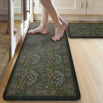 Wonnitar Floral Kitchen Rug Set of 2, Anti Fatigue Cushioned Mat for Kitchen, Non Slip Waterproof Indoor Botanical Kitchen Mat for Sink, Laundry, Hallway