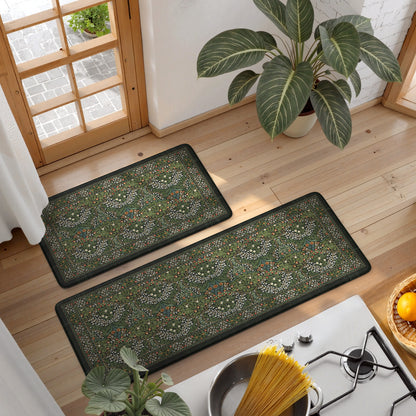 Wonnitar Floral Kitchen Rug Set of 2, Anti Fatigue Cushioned Mat for Kitchen, Non Slip Waterproof Indoor Botanical Kitchen Mat for Sink, Laundry, Hallway