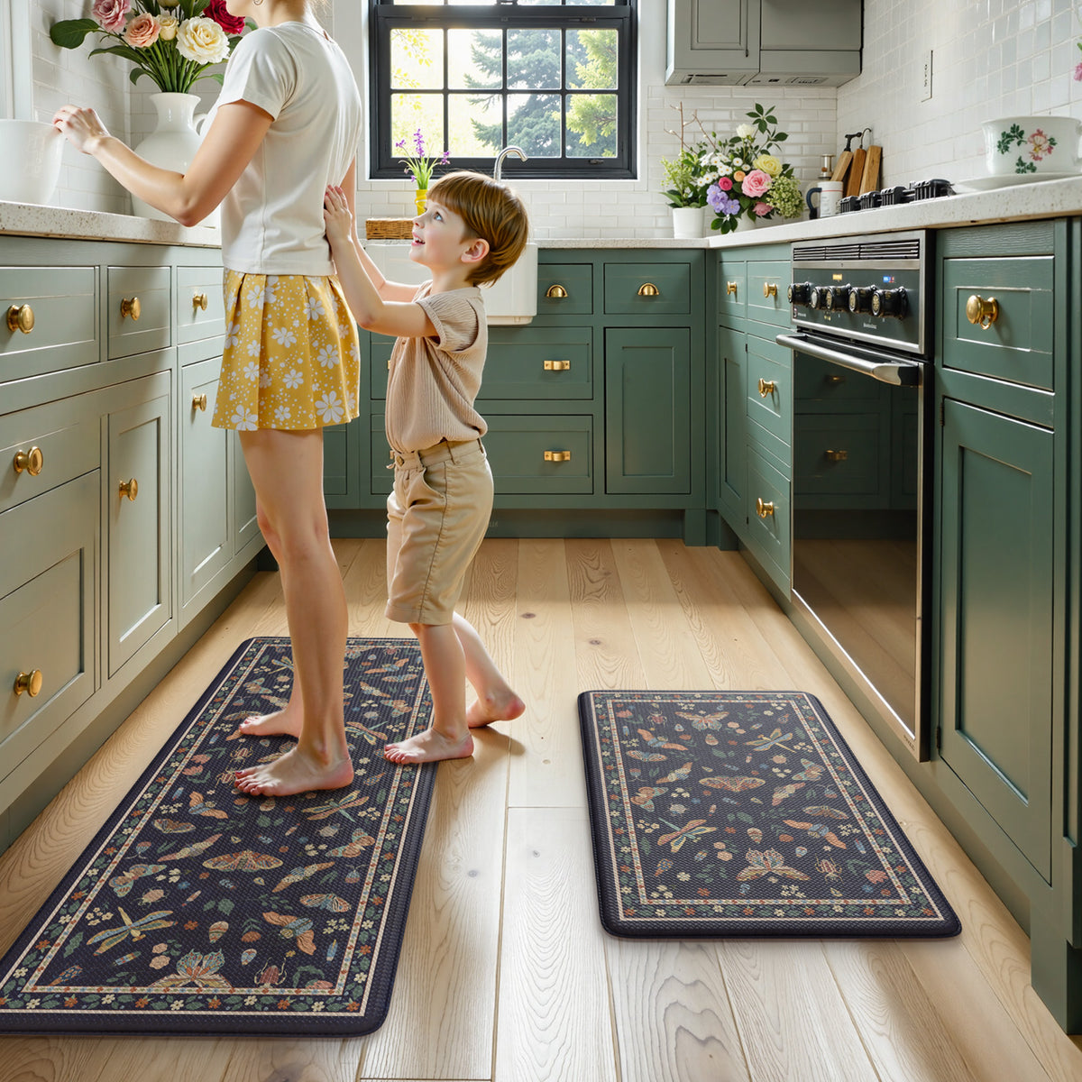 Wonnitar Kitchen Mats for Floor, Anti Fatigue Runner Rug 2 Piece Set, Non Slip Waterproof Cushioned Rug for Kitchen, Moth Comfort Standing Mat for Sink & Office
