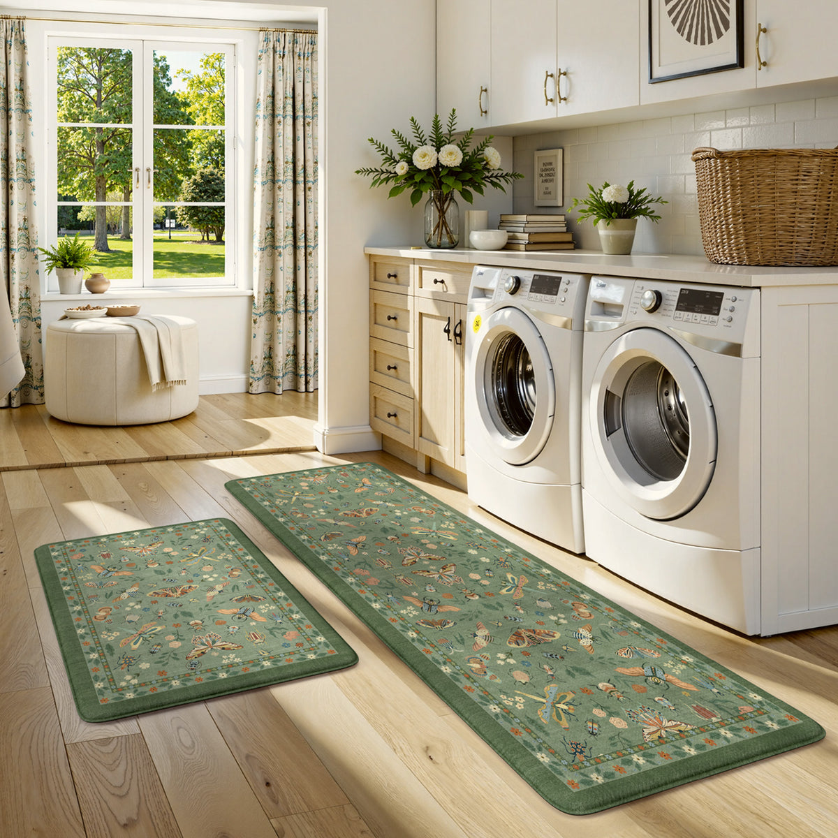 Wonnitar Kitchen Mats for Floor, Anti Fatigue Runner Rug 2 Piece Set, Non Slip Waterproof Cushioned Rug for Kitchen, Moth Comfort Standing Mat for Sink & Office