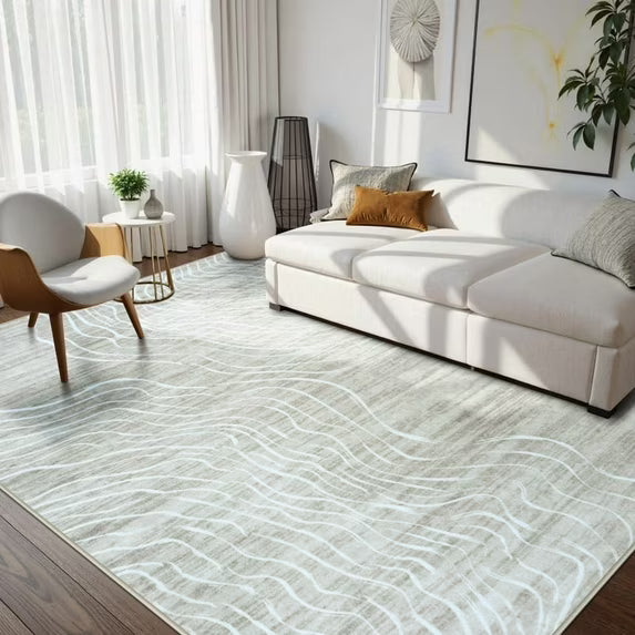 RUG ROBOT Abstract Area Rugs for Living Room, Soft Washable Rugs for Bedroom, Non-Slip Modern Wave Striped Large Accent Carpet for Dining Room Kitchen Nursery