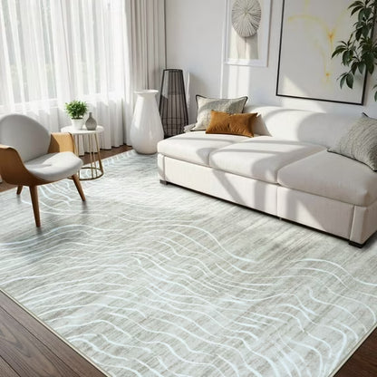 RUG ROBOT Abstract Area Rugs for Living Room, Soft Washable Rugs for Bedroom, Non-Slip Modern Wave Striped Large Accent Carpet for Dining Room Kitchen Nursery