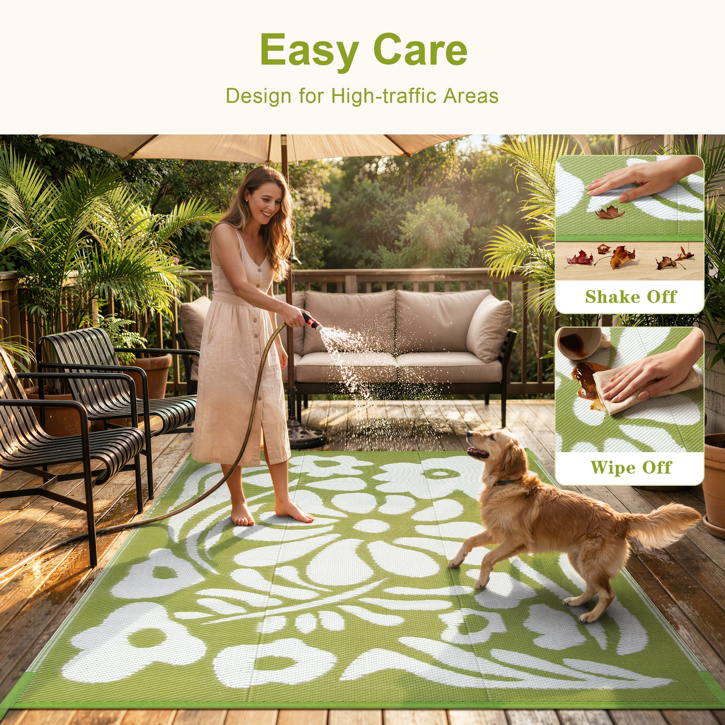 Moynesa Outdoor Rugs Waterproof, Plastic Straw RV Rugs for Outside, Large Portable RV Outdoor Rugs for Camping, Reversible Flower Picnic Mat for Camper Garden Tent