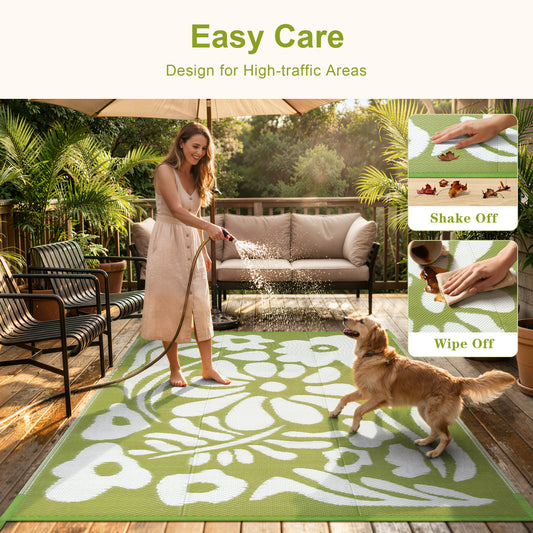 Moynesa Outdoor Rugs Waterproof, Plastic Straw RV Rugs for Outside, Large Portable RV Outdoor Rugs for Camping, Reversible Flower Picnic Mat for Camper Garden Tent