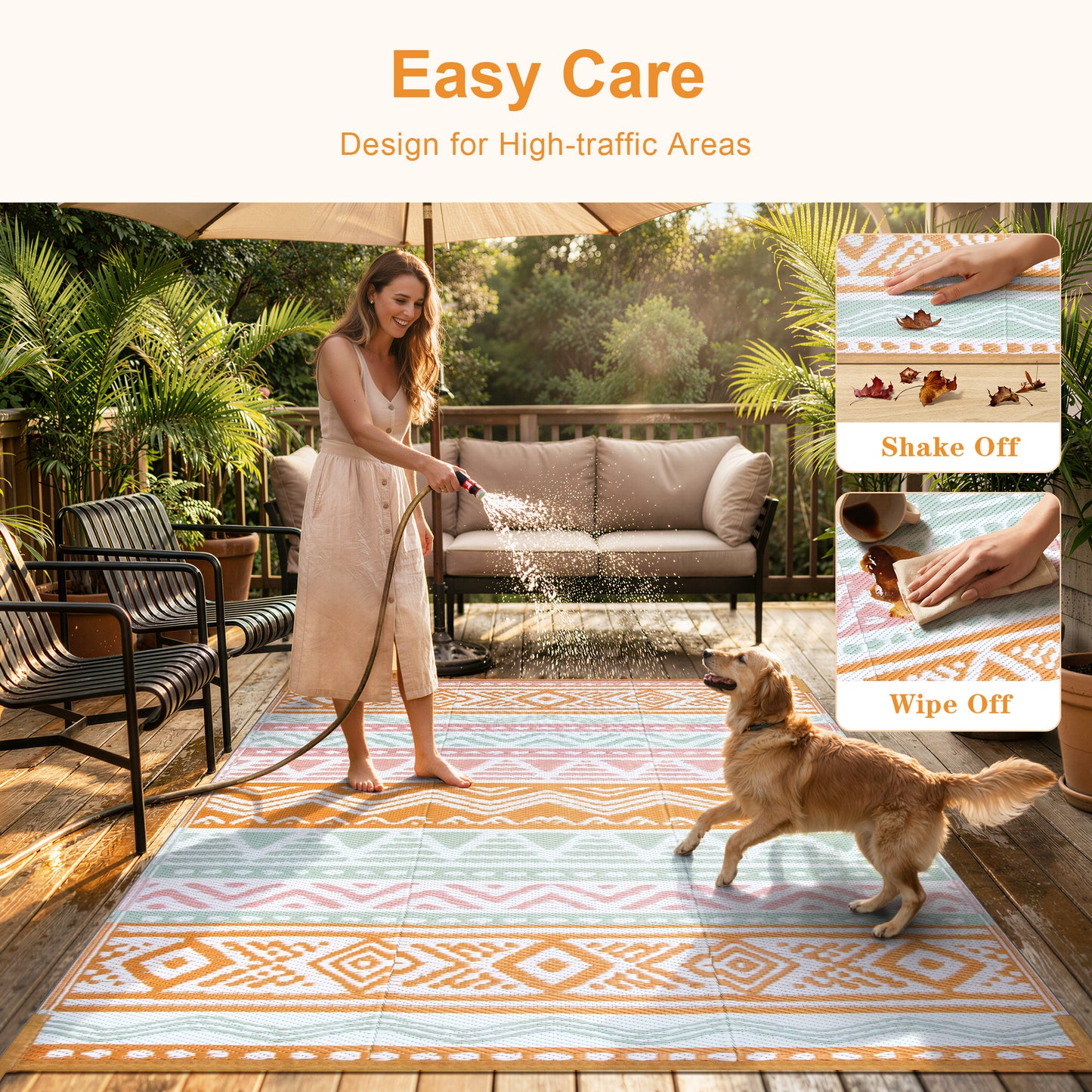Moynesa Outdoor Rug Waterproof, Lightweight Plastic Straw Rug for Camping RV, Reversible Outside Carpet for Patio Deck Porch Balcony Picnic Tent